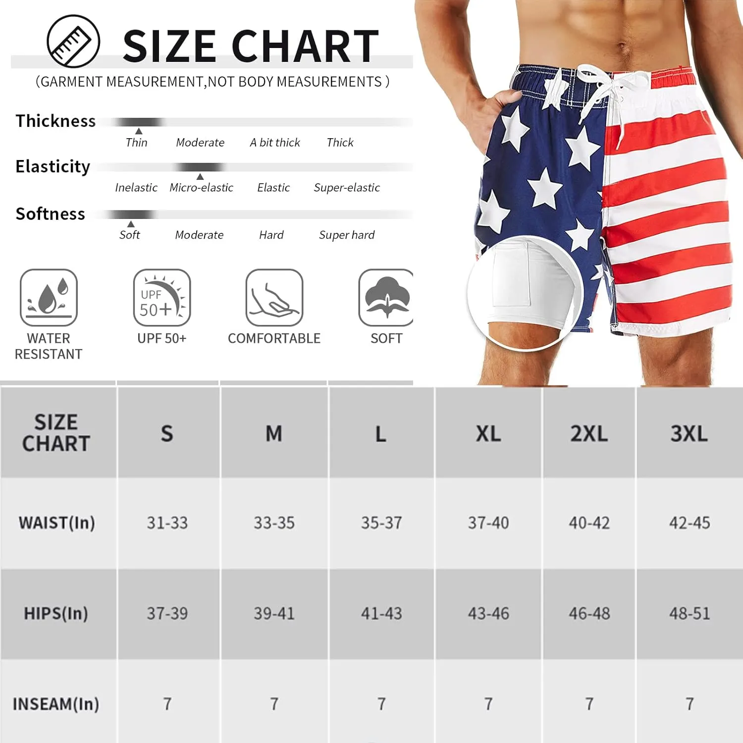 URBEST Men's Swim Trunks with Compression Liner Quick Dry Beach Shorts with Pockets for Beach and Swimming