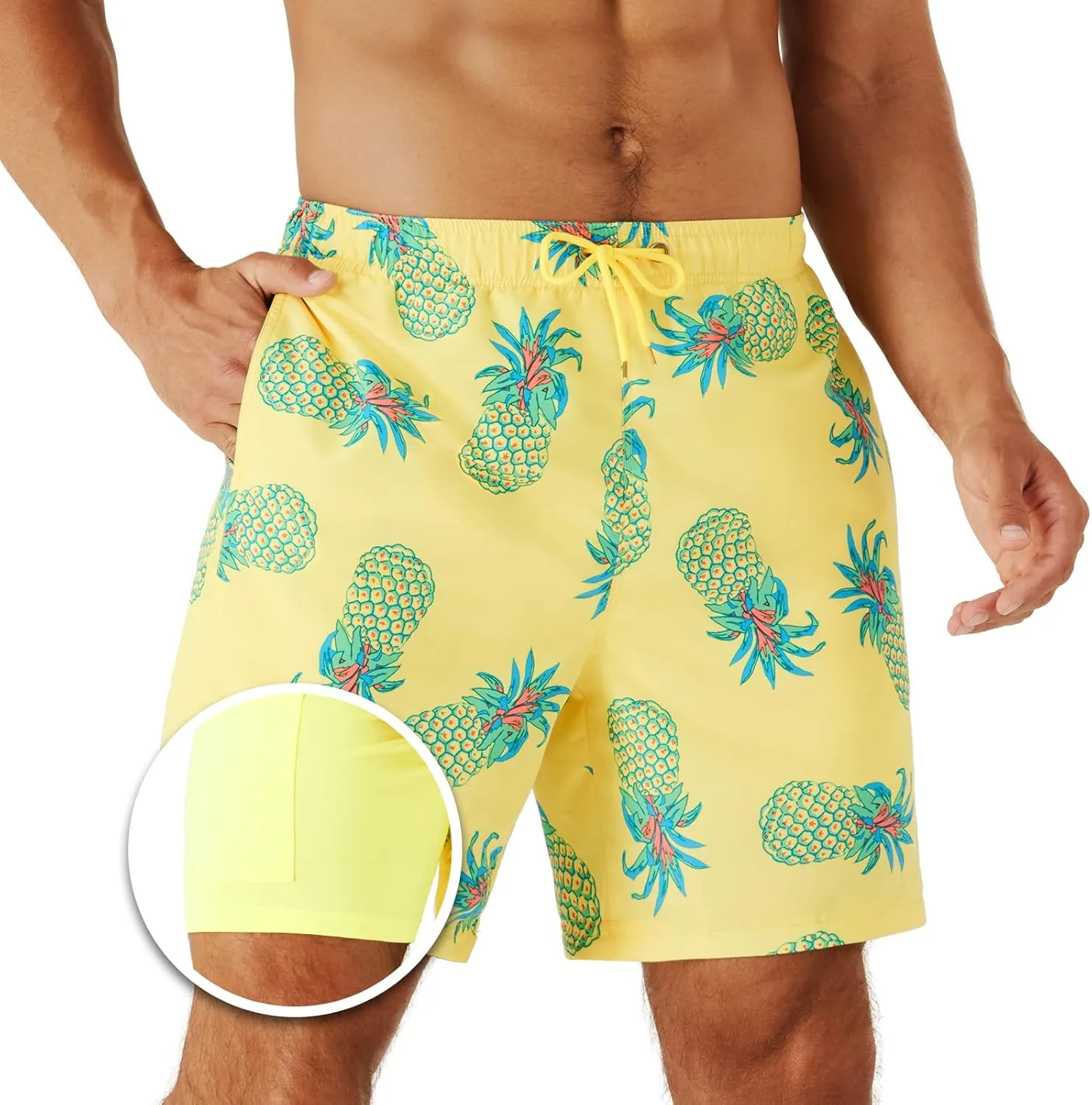 URBEST Men's Swim Trunks with Compression Liner Quick Dry Beach Shorts with Pockets for Beach and Swimming