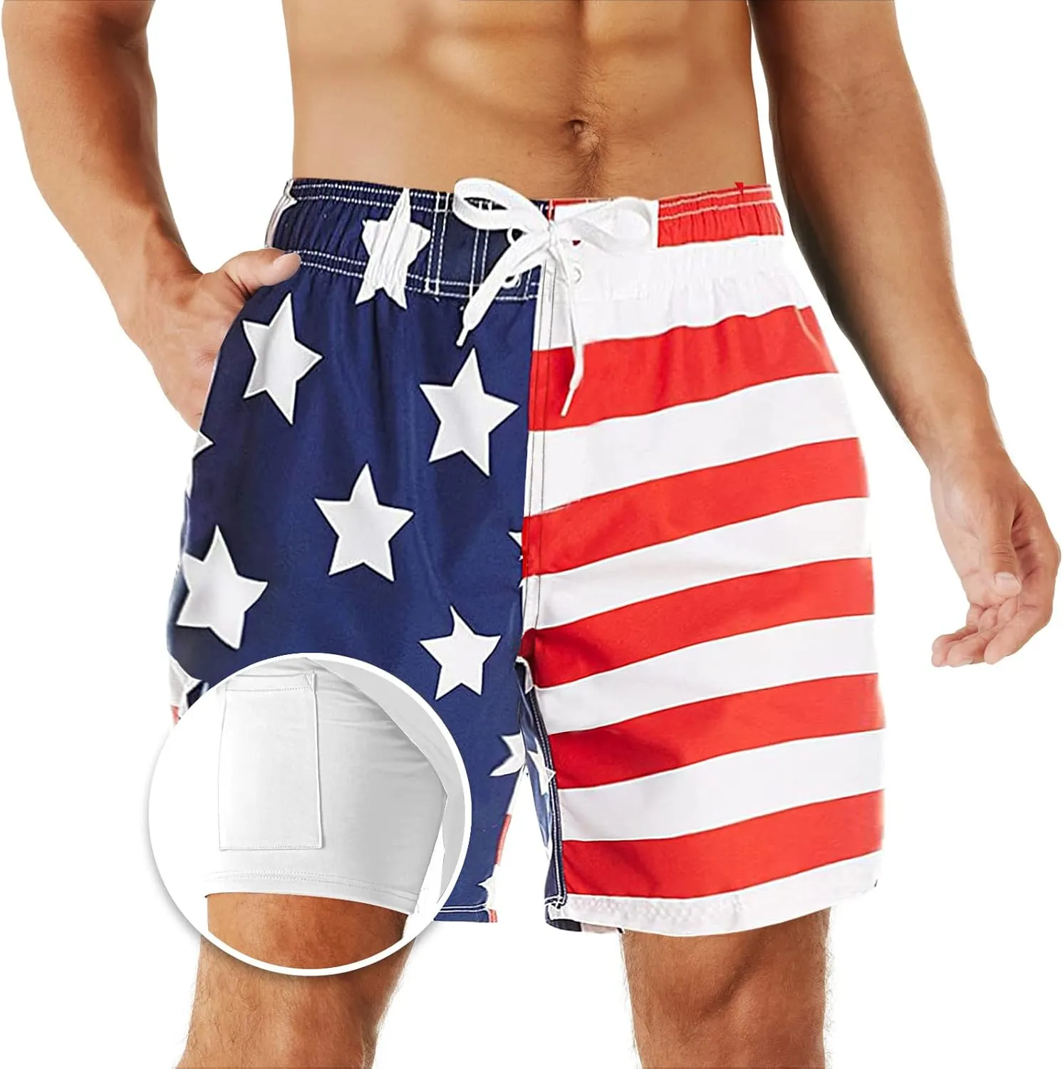 URBEST Men's Swim Trunks with Compression Liner Quick Dry Beach Shorts with Pockets for Beach and Swimming