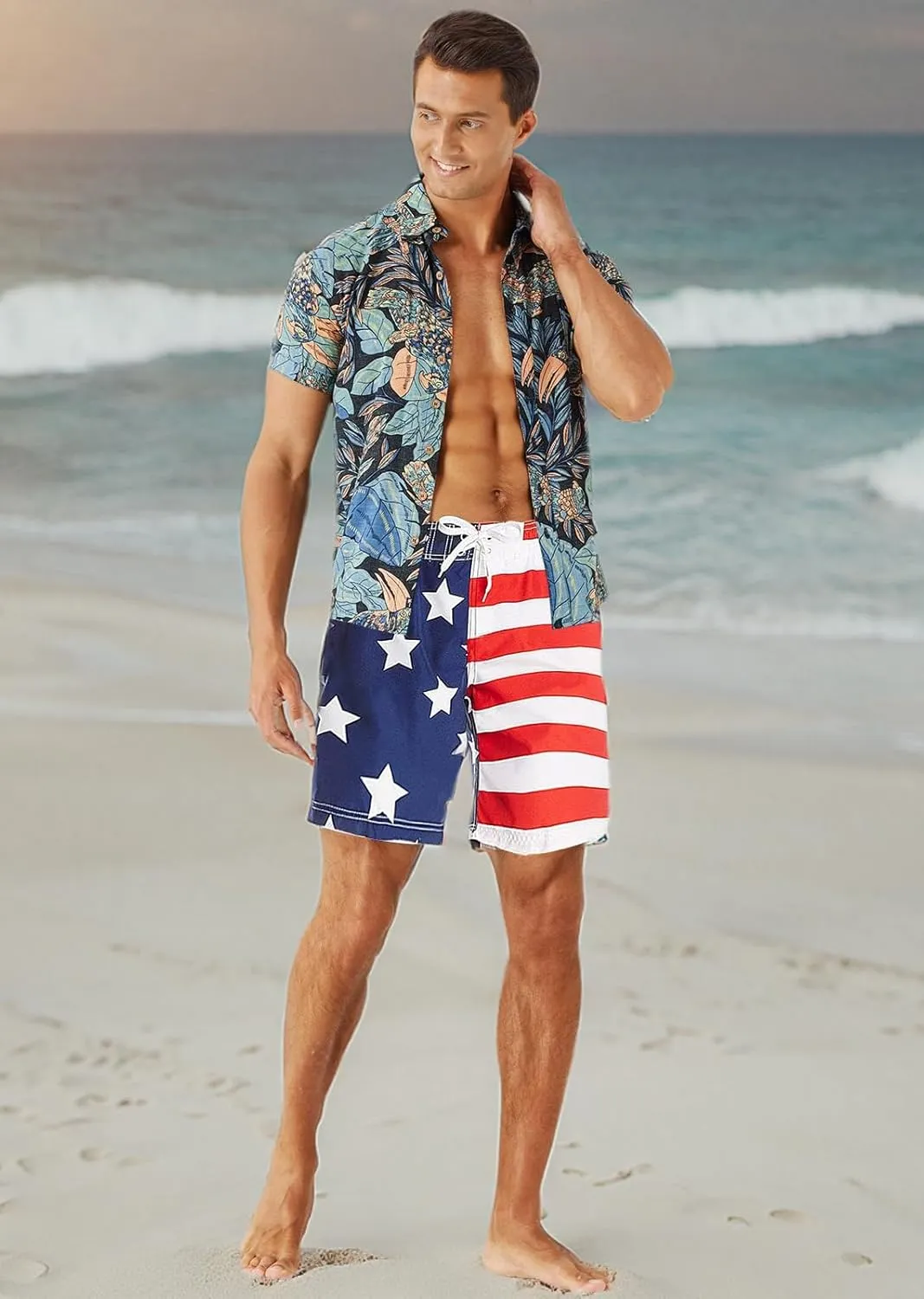 URBEST Men's Swim Trunks with Compression Liner Quick Dry Beach Shorts with Pockets for Beach and Swimming