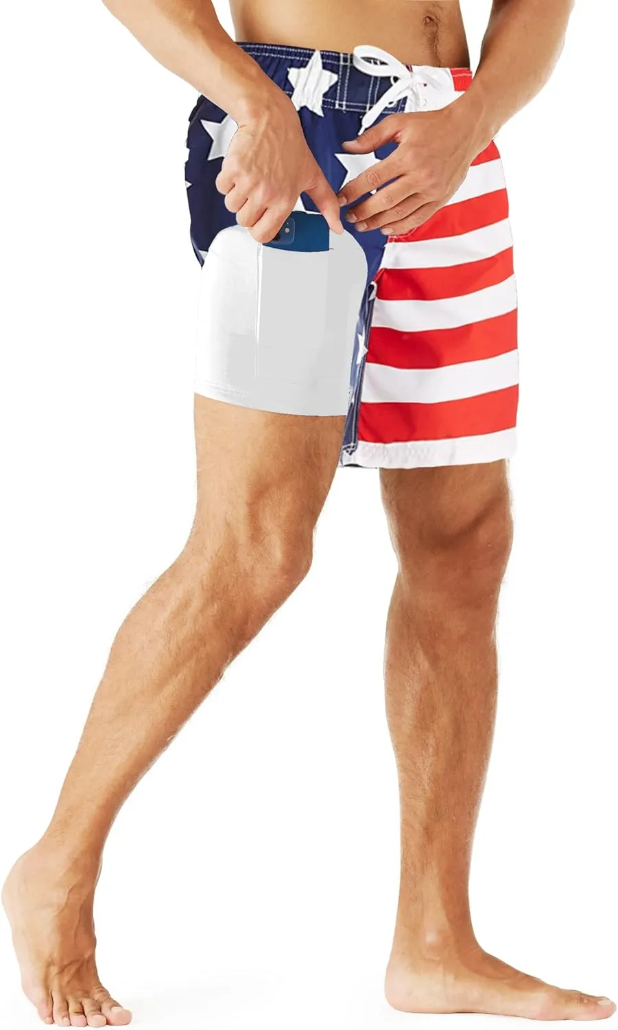 URBEST Men's Swim Trunks with Compression Liner Quick Dry Beach Shorts with Pockets for Beach and Swimming