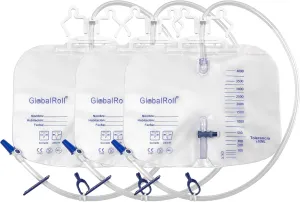 Urinary Drainage Bag with Anti-Reflux Chamber, Bedside Drainage Bag 4000 mL with 48" Drainage Tube, Hook Hanger and Clips, Large Capacity Urine Bag for Home and Hospitals, 3 Pack