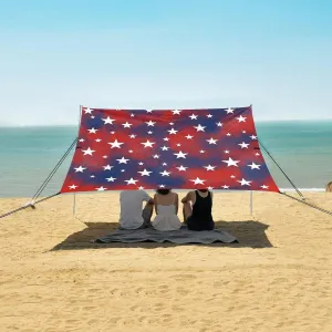 USA Star Tie Dye Beach Canopy Tent Anti-UV & Wind Resistant, Camping Sun Shelter Easy Setup Portable,Outdoor Shade Tents with Sandbags,Sand Shovels,Ground Pegs & Stability Poles