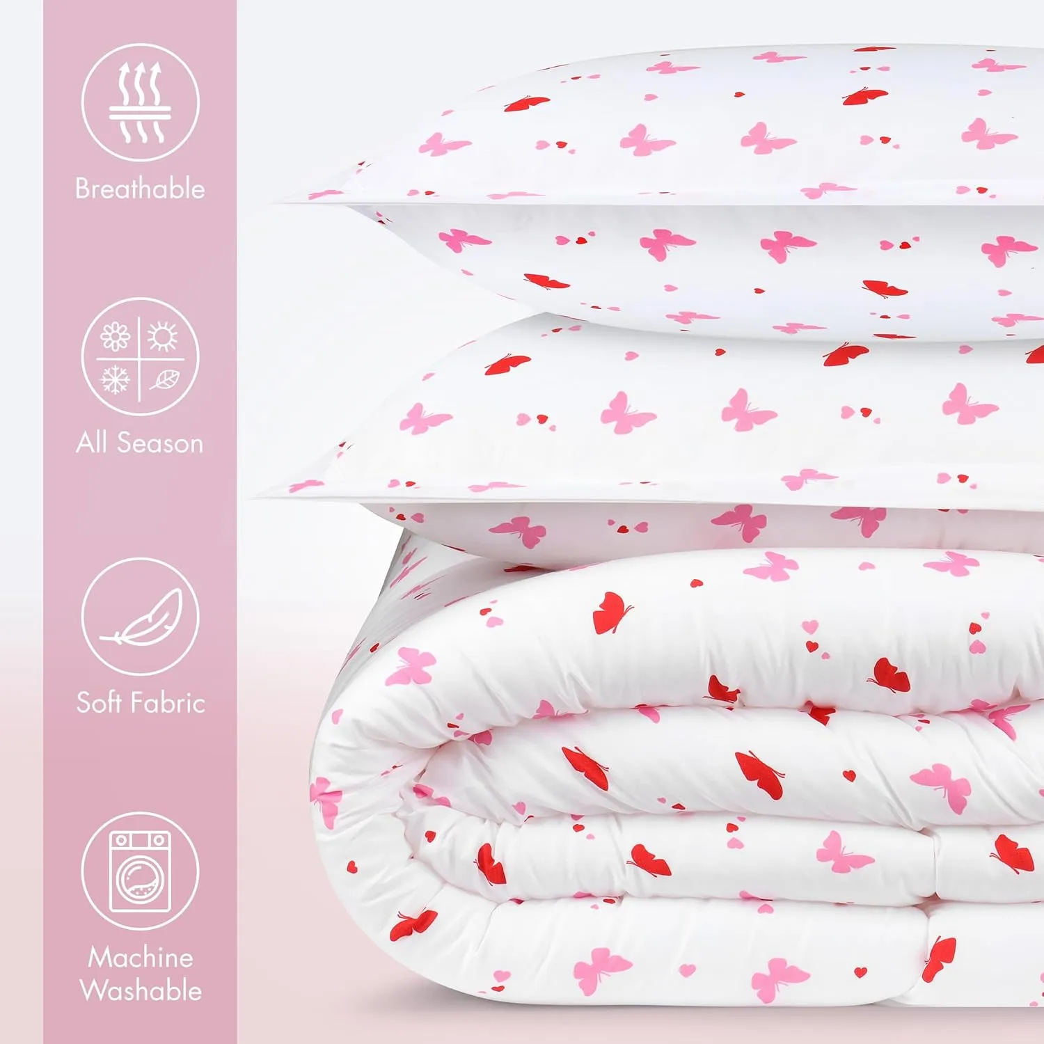 Utopia Bedding All Season Butterfly Comforter Set with 2 Pillow Cases, 3 Piece Soft Brushed Microfiber Kids Bedding Set for Boys/Girls, Machine Washable (Twin)