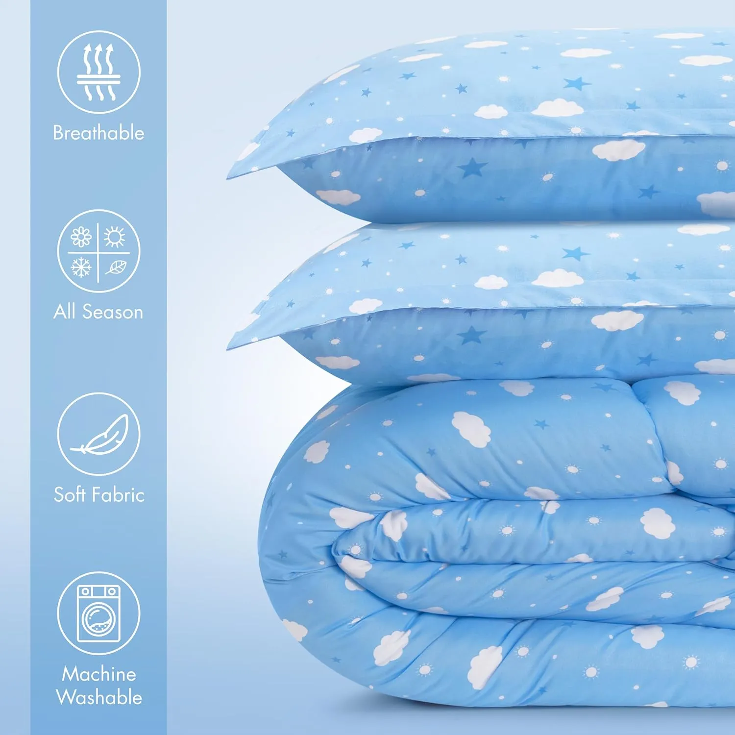 Utopia Bedding All Season Cloud Comforter Set with 2 Pillow Cases, 3 Piece Soft Brushed Microfiber Kids Bedding Set for Boys/Girls, Machine Washable (Twin)