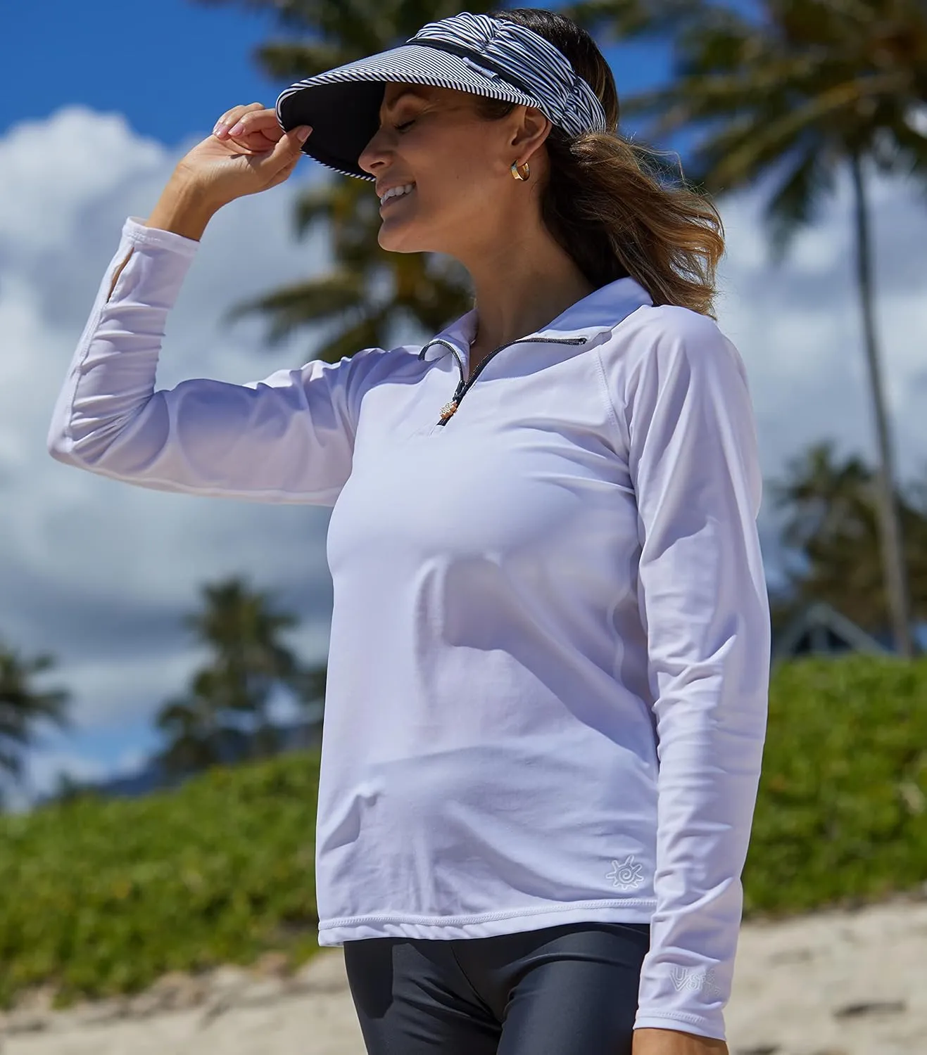 UV SKINZ UPF 50  Womens Long Sleeve Quarter Zip Sun & Swim Shirt