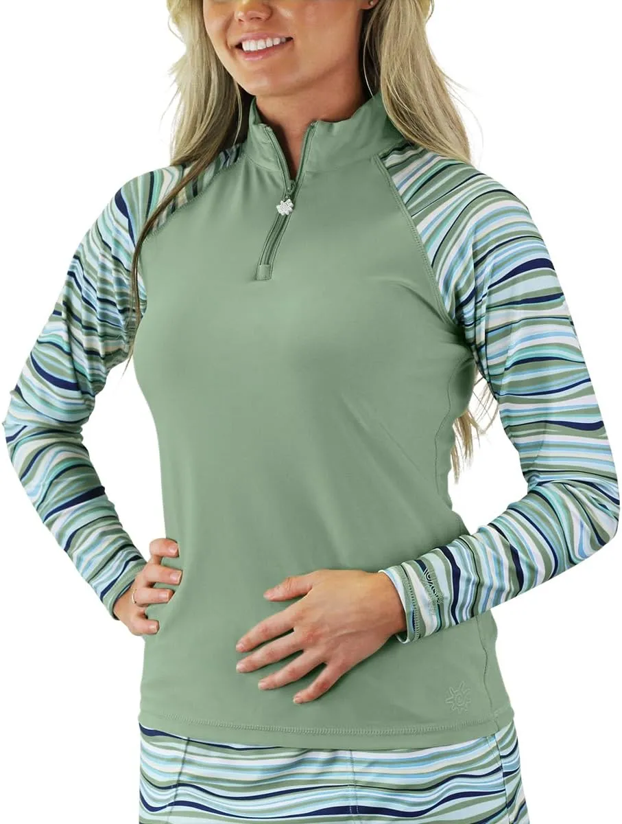 UV SKINZ UPF 50  Womens Long Sleeve Quarter Zip Sun & Swim Shirt
