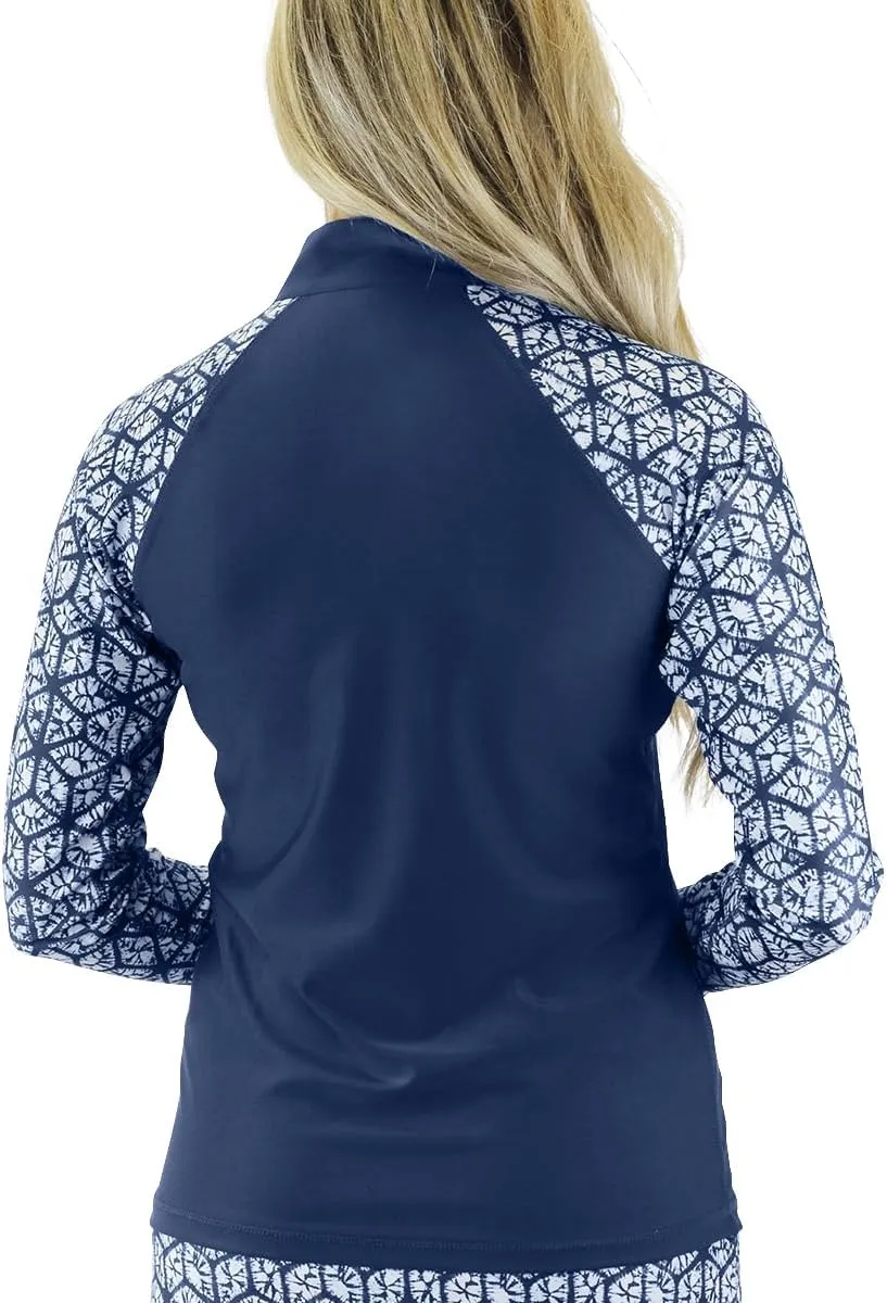 UV SKINZ UPF 50  Womens Long Sleeve Quarter Zip Sun & Swim Shirt