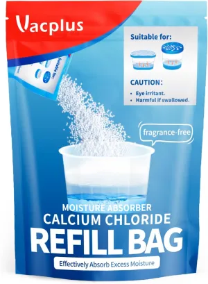 Vacplus Moisture Absorbers - 1 Pack, 3LB Calcium Chloride Refill Bag with Handle and Screw Lid, Dehumidifier for Closet, Humidity Absorber, Odor Eliminator, Fragrance-Free