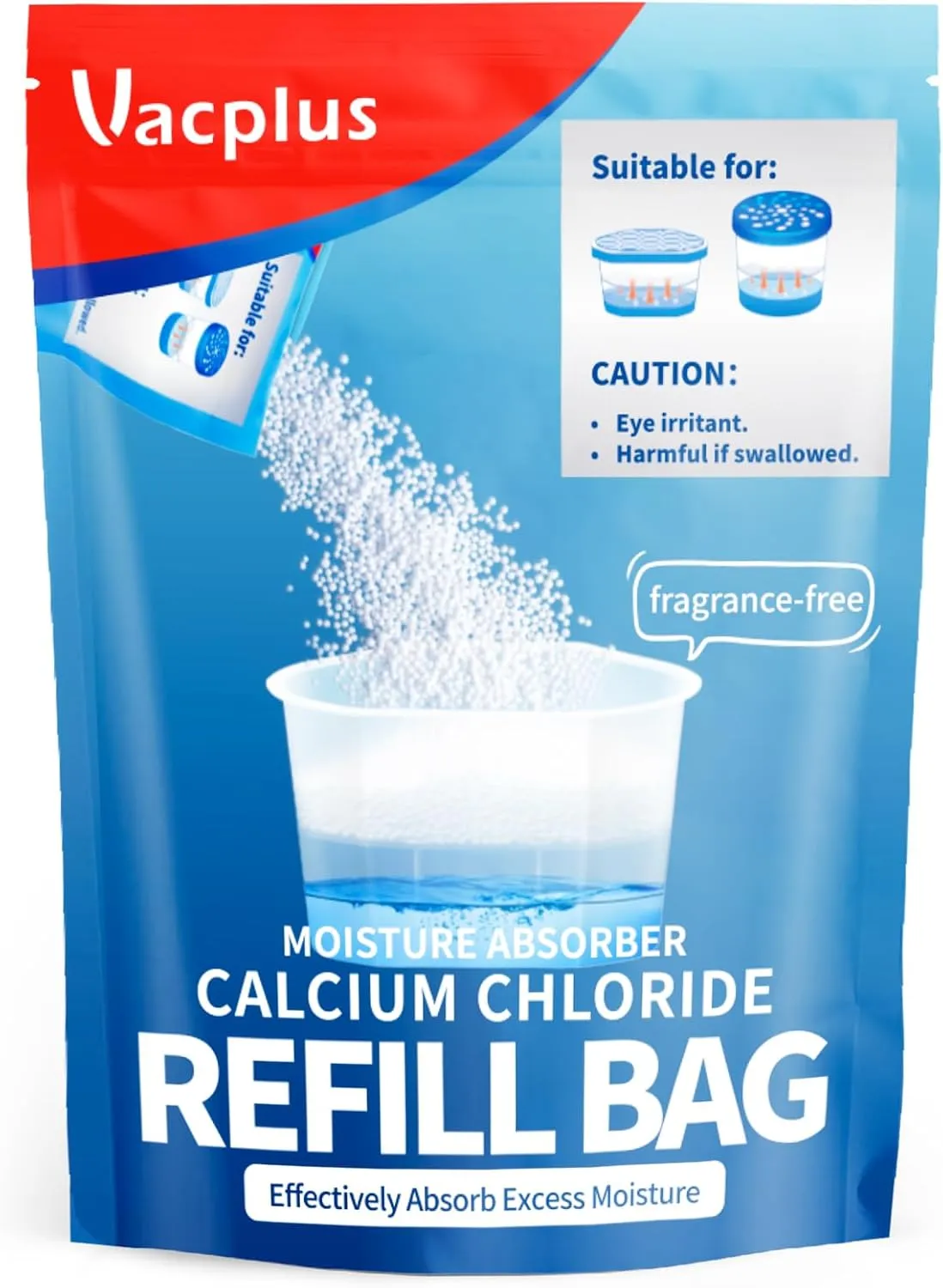 Vacplus Moisture Absorbers - 1 Pack, 3LB Calcium Chloride Refill Bag with Handle and Screw Lid, Dehumidifier for Closet, Humidity Absorber, Odor Eliminator, Fragrance-Free