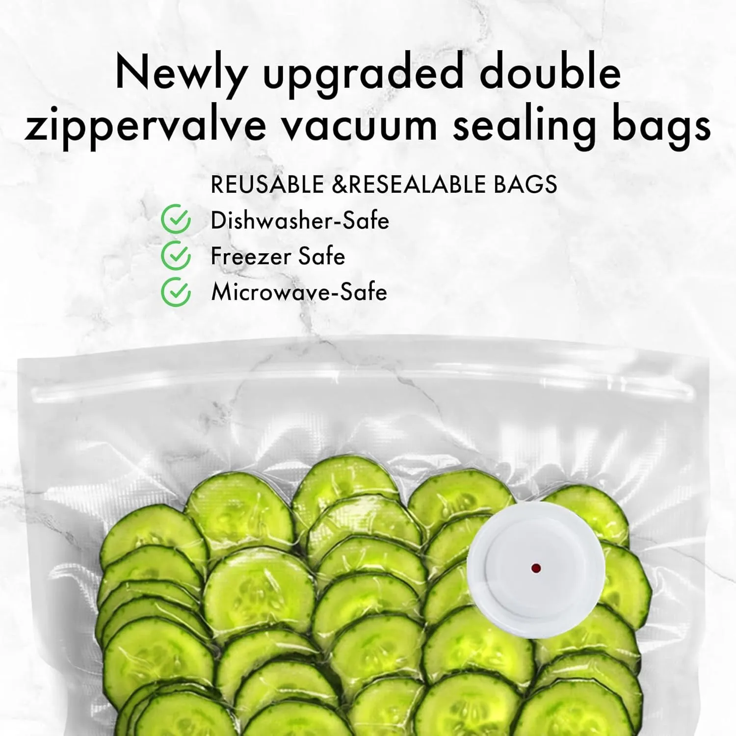 Vacuum Sealer Bags (30 Pcs), Double Zipper Air Valve Vacuum Sealing, for Food Freshness Preservation, Reusable Vacuum Storage Bag (30 Bags)