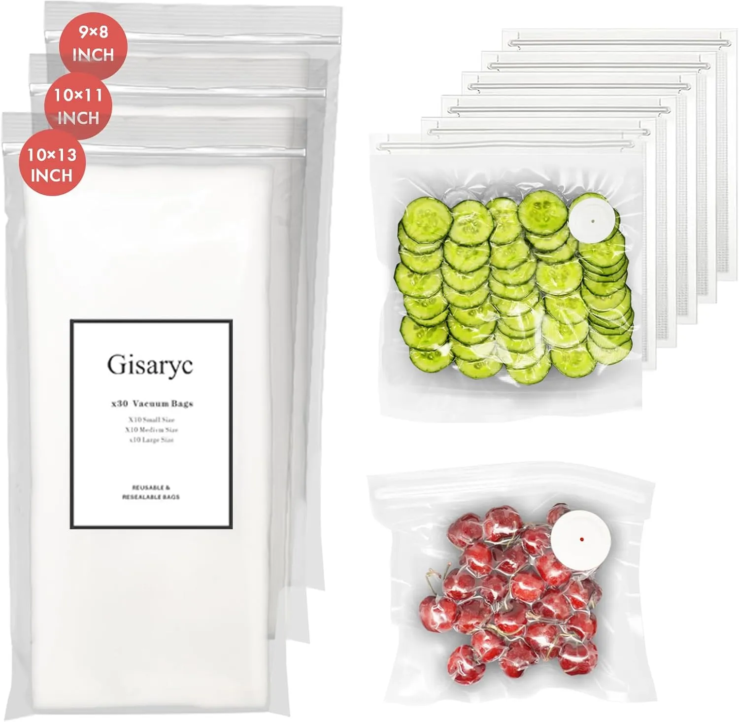 Vacuum Sealer Bags (30 Pcs), Double Zipper Air Valve Vacuum Sealing, for Food Freshness Preservation, Reusable Vacuum Storage Bag (30 Bags)