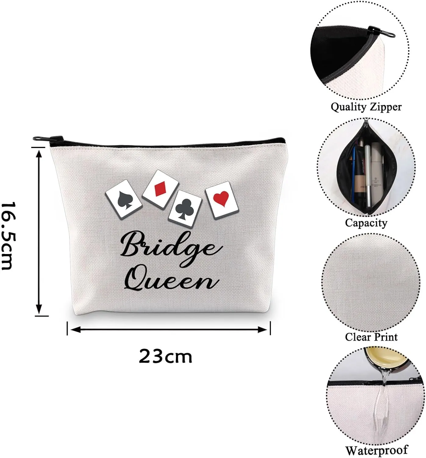 VAMSII Bridge Queen Makeup Bag Bridge Players Gifts Bridge Card Game Gifts for Bridge Lovers Poker Player Gifts (WT-Bridge Queen)