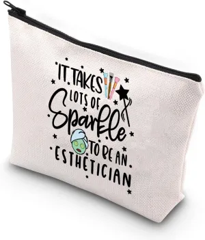VAMSII Esthetician Gifts For Women Esthetician Makeup Bag Gift for Lash Artist Skincare Specialist Zipper Pouch (of sparkle)