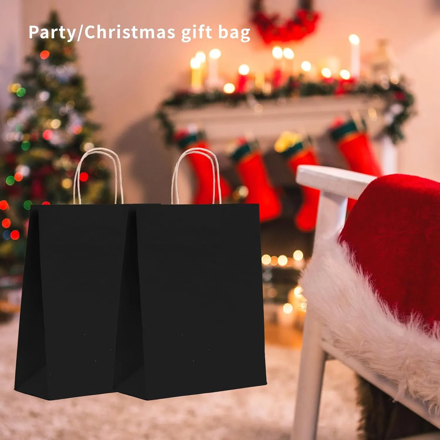 vanhel Gift Bags with Handles - 8x4.25x10.5 Inches, 10 Pcs Party & Shopping Bags - Kraft Paper, Black - Bulk Retail, Wedding,Party, Sacks Recyclable