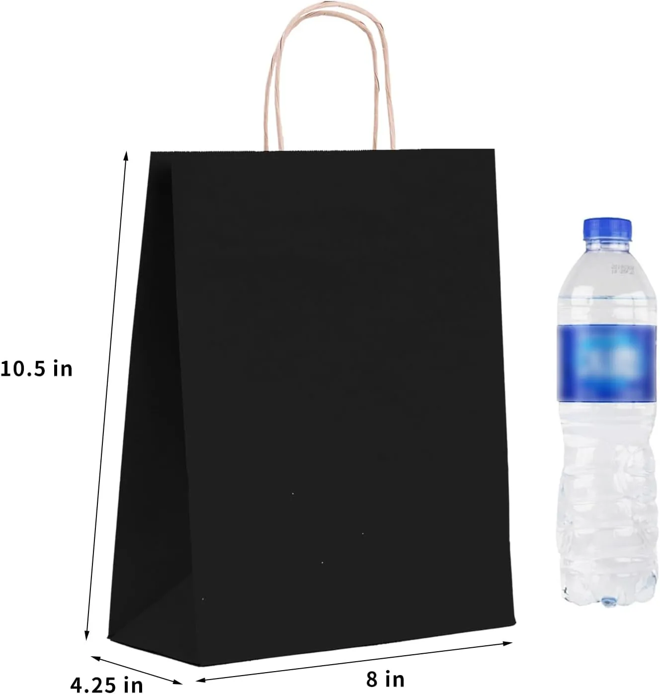 vanhel Gift Bags with Handles - 8x4.25x10.5 Inches, 10 Pcs Party & Shopping Bags - Kraft Paper, Black - Bulk Retail, Wedding,Party, Sacks Recyclable