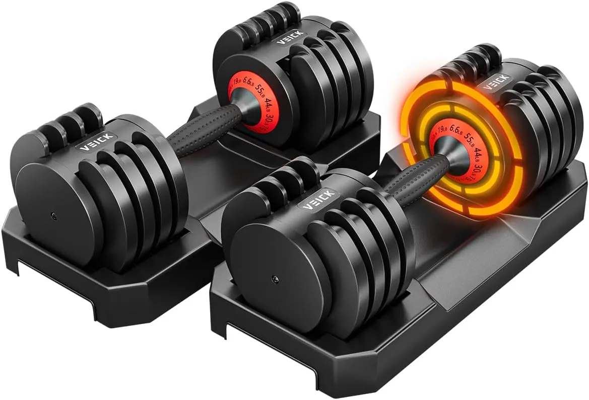 VEICK 25/55 lbs Adjustable Dumbbell With Anti-Slip Turning Handle, Fast Adjust Weight for Men Women, Tray for Home Gym Full Body Workout Fitness