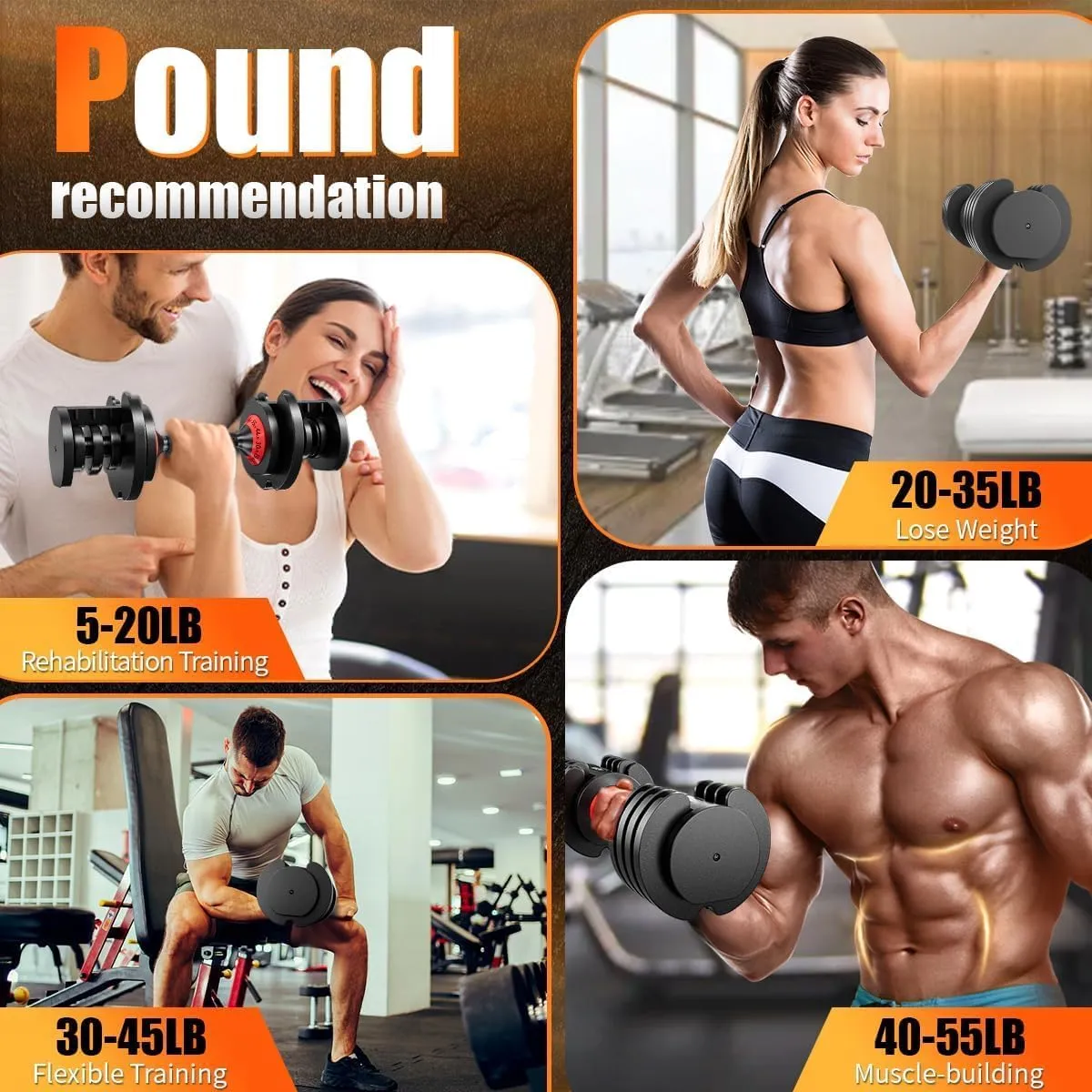 VEICK 25/55 lbs Adjustable Dumbbell With Anti-Slip Turning Handle, Fast Adjust Weight for Men Women, Tray for Home Gym Full Body Workout Fitness