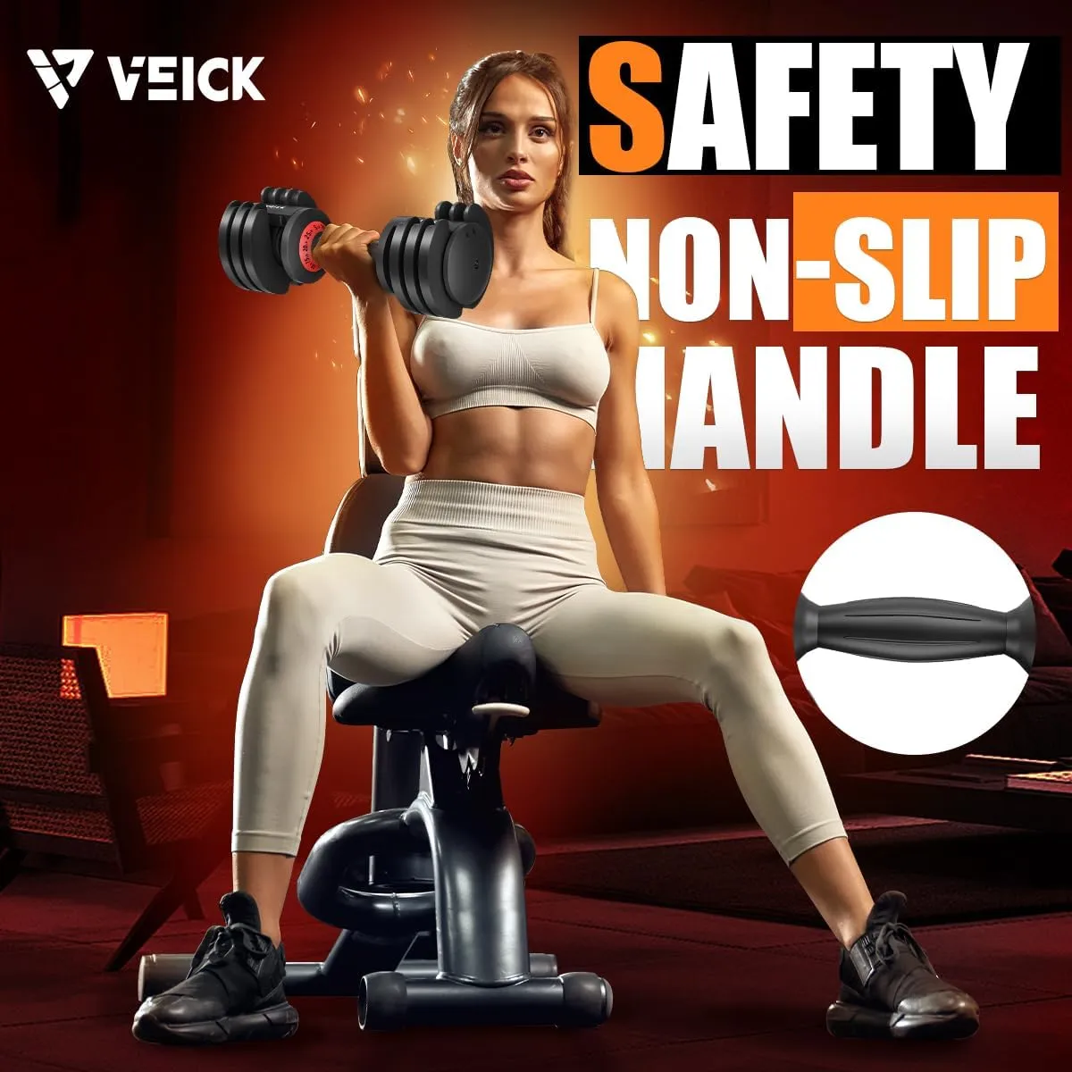 VEICK 25/55 lbs Adjustable Dumbbell With Anti-Slip Turning Handle, Fast Adjust Weight for Men Women, Tray for Home Gym Full Body Workout Fitness