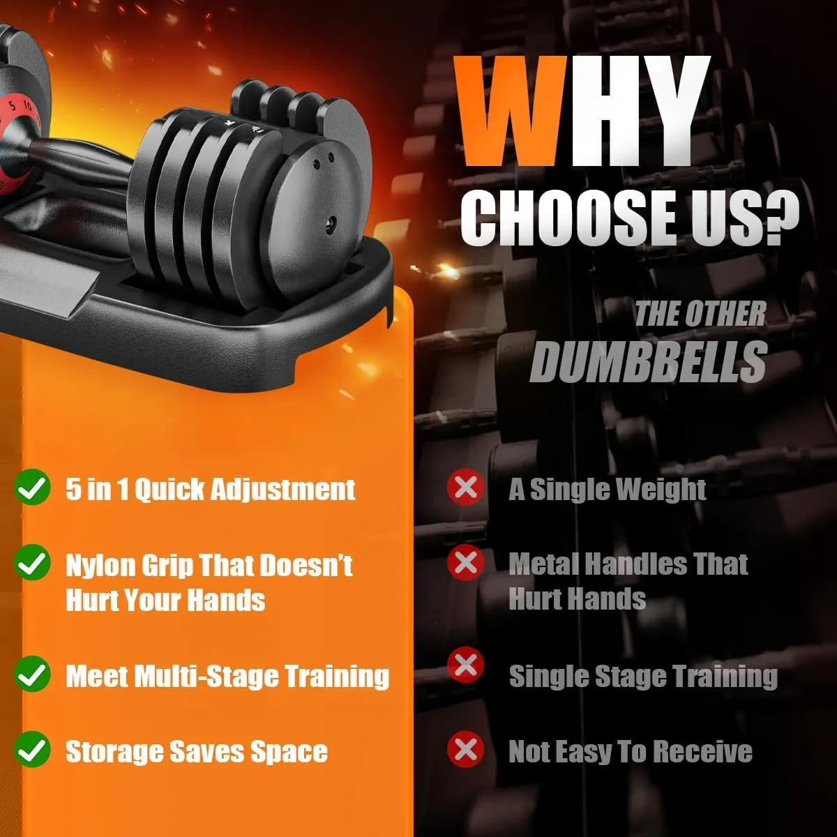 VEICK 25/55 lbs Adjustable Dumbbell With Anti-Slip Turning Handle, Fast Adjust Weight for Men Women, Tray for Home Gym Full Body Workout Fitness