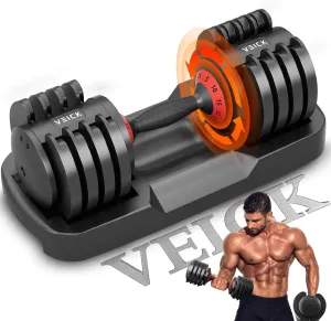 VEICK 25/55 lbs Adjustable Dumbbell With Anti-Slip Turning Handle, Fast Adjust Weight for Men Women, Tray for Home Gym Full Body Workout Fitness