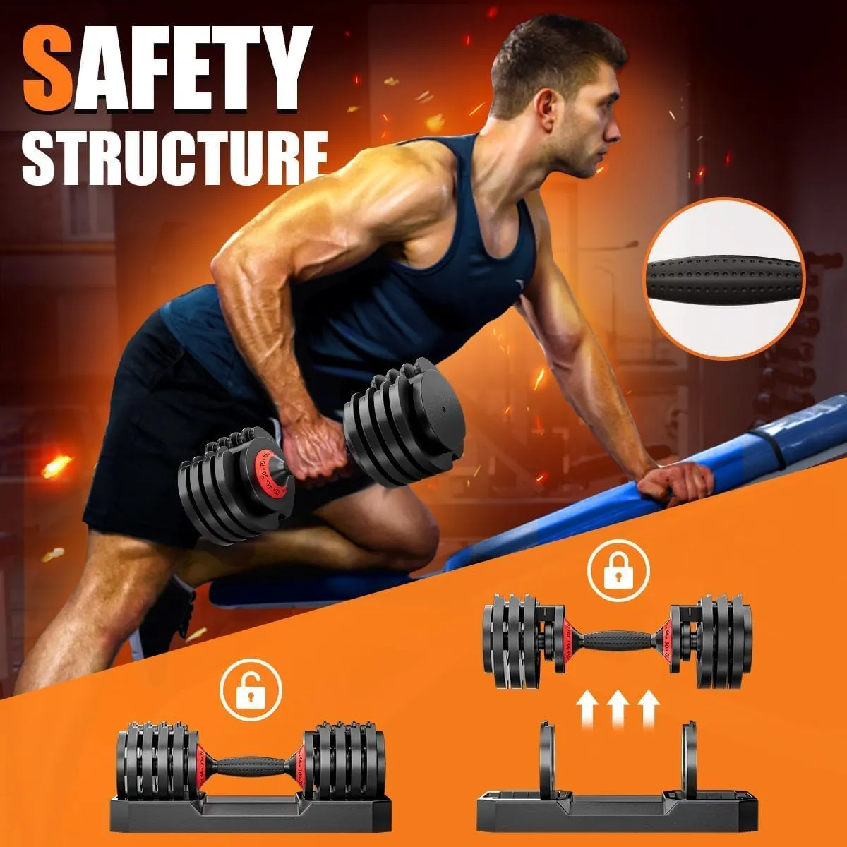 VEICK 25/55 lbs Adjustable Dumbbell With Anti-Slip Turning Handle, Fast Adjust Weight for Men Women, Tray for Home Gym Full Body Workout Fitness