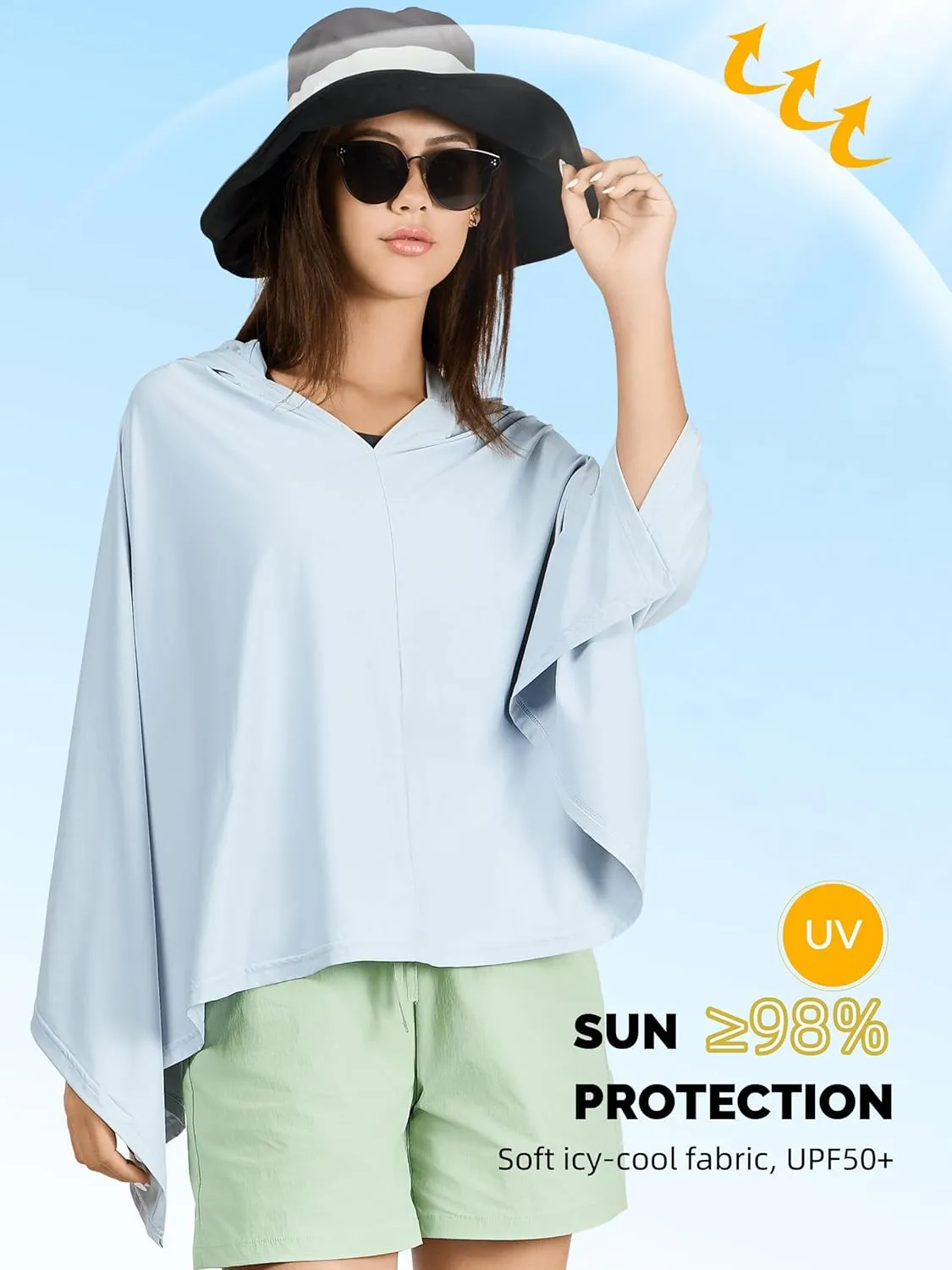 VENVSBEE UPF 50  Hooded Sun Poncho for Women, Lightweight UV Beach Cover Up, Travel Swimsuit Wrap