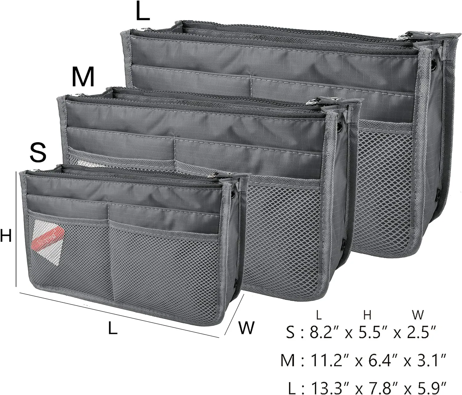 Vercord Updated Purse Handbag Organizer Insert Liner Bag in Bag 13 Pockets Grey Medium