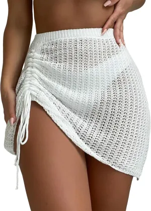 Verdusa Women's Hollow Out Swimwear Drawstring Side Crochet Cover Up Beach Skirt