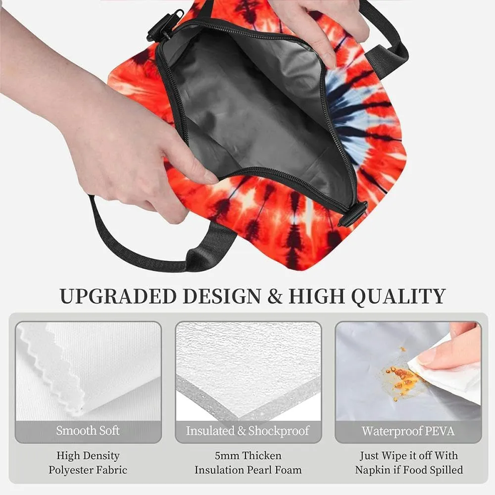 Vibrant hippie inspired t shirt spiral tie dye Insulated Adult Lunch Bag with Shoulder Strap for Women Lightweight Reusable Portable Freezable Lunch Tote Bag for Work Picnic