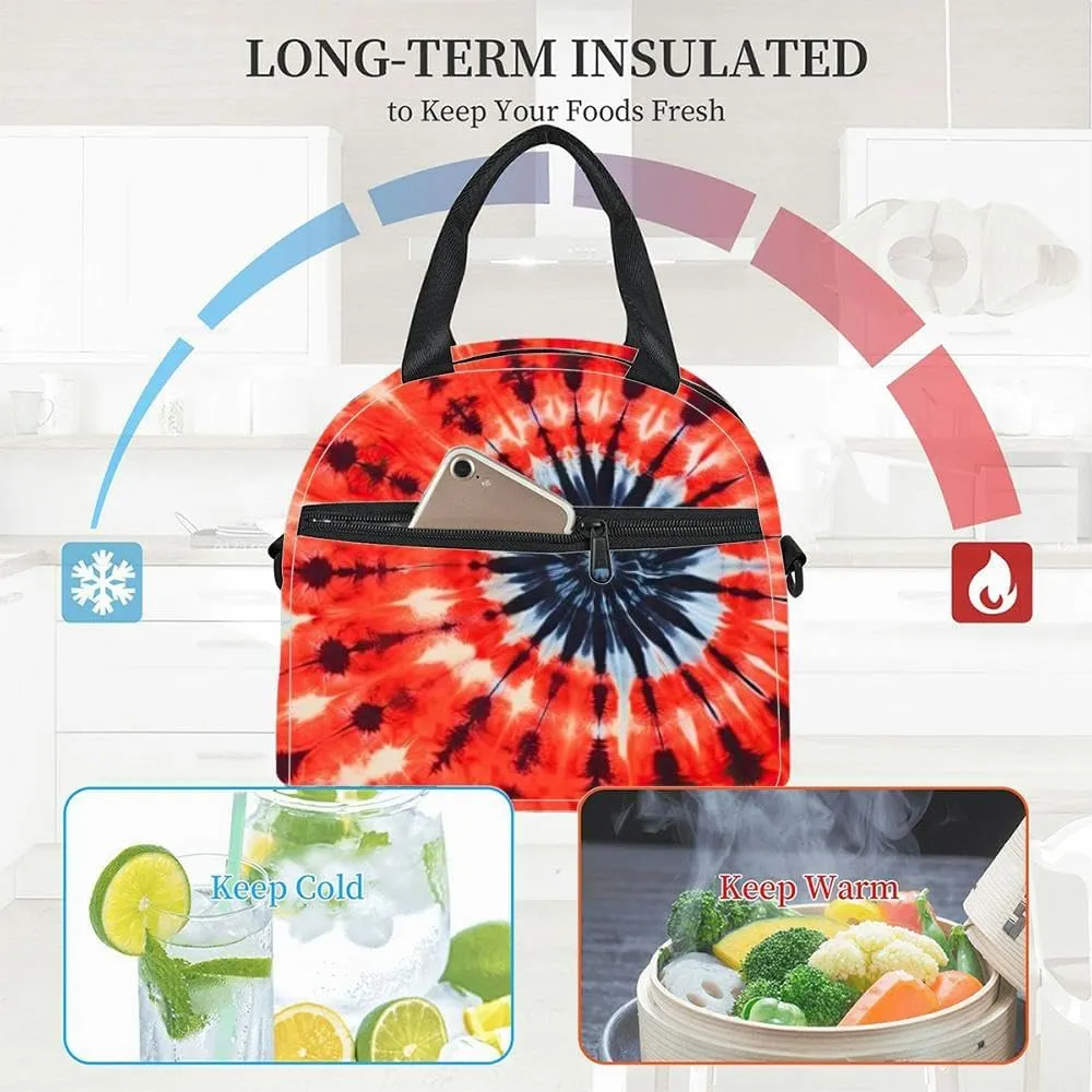 Vibrant hippie inspired t shirt spiral tie dye Insulated Adult Lunch Bag with Shoulder Strap for Women Lightweight Reusable Portable Freezable Lunch Tote Bag for Work Picnic
