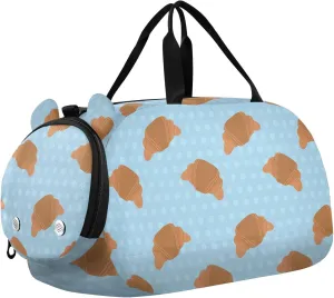 VIGTRO Cute Food Sweet Croissant Kids Overnight Travel Duffel Bag Sport Gym Bag for Boys Girls with Shoe Compartment, Carry On Weekender Luggage Bag for Dance Swim Yoga