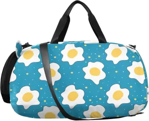 VIGTRO Cute Fried Eggs Kids Overnight Travel Duffel Bag Sport Gym Bag for Boys Girls with Shoe Compartment, Carry On Weekender Luggage Bag for Dance Swim Yoga