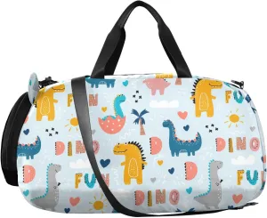 VIGTRO Funny Cute Dinosaurs Pattern Kids Overnight Travel Duffel Bag Sport Gym Bag for Boys Girls with Shoe Compartment, Carry On Weekender Luggage Bag for Dance Swim Yoga