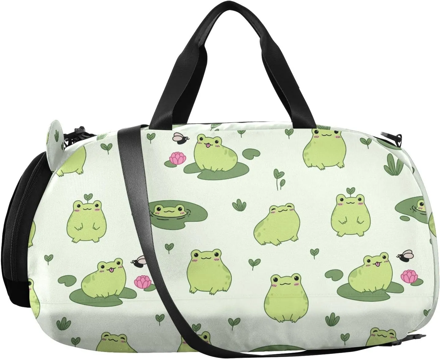 VIGTRO Kawaii Frogs Kids Overnight Travel Duffel Bag Sport Gym Bag for Boys Girls with Shoe Compartment, Carry On Weekender Luggage Bag for Dance Swim Yoga