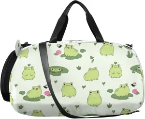 VIGTRO Kawaii Frogs Kids Overnight Travel Duffel Bag Sport Gym Bag for Boys Girls with Shoe Compartment, Carry On Weekender Luggage Bag for Dance Swim Yoga