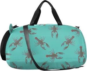 VIGTRO Lobster Green Pattern Kids Overnight Travel Duffel Bag Sport Gym Bag for Boys Girls with Shoe Compartment, Carry On Weekender Luggage Bag for Dance Swim Yoga
