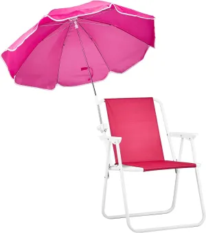 VINGLI Beach Chair with Umbrella, Beach Chair with 360°Canopy Shadefor Adults，Camping Chairs for Camping, Pool, Fishing-Pink