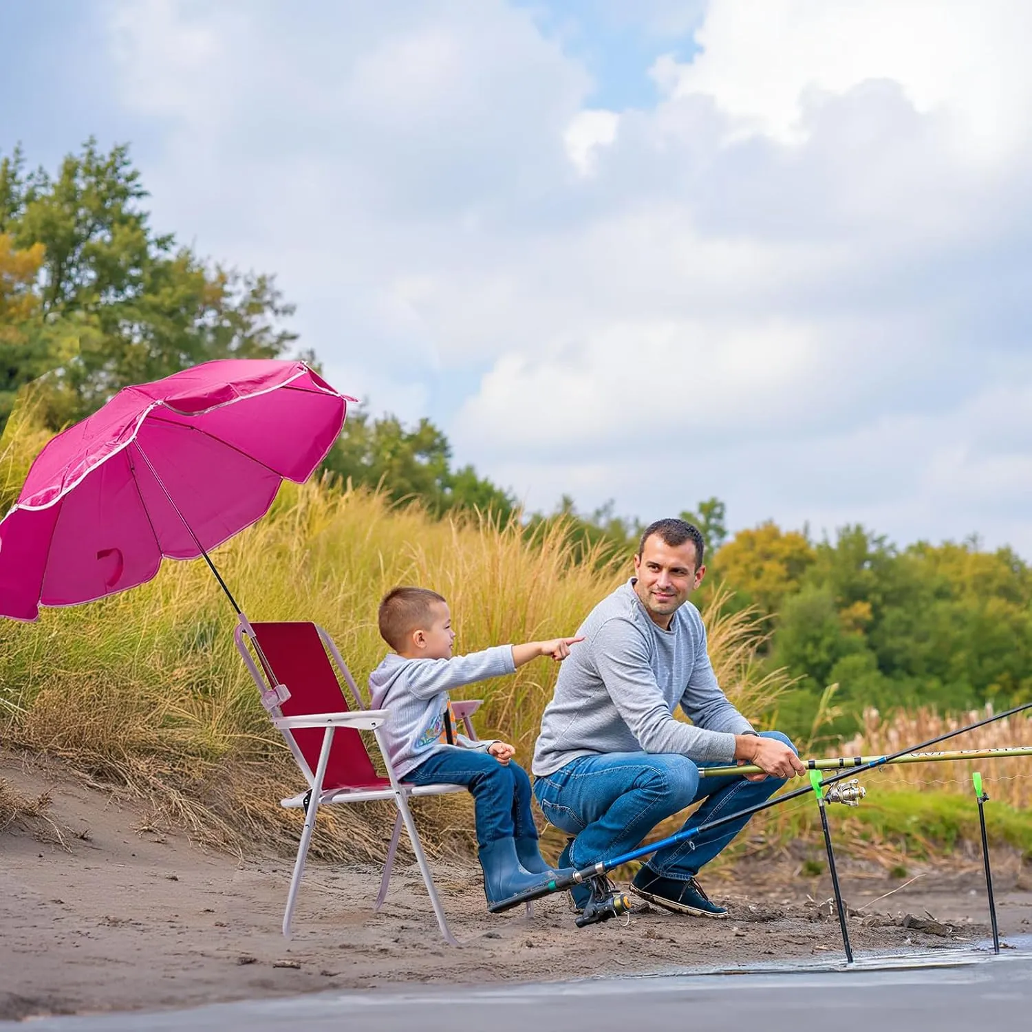 VINGLI Beach Chair with Umbrella, Beach Chair with 360°Canopy Shadefor Adults，Camping Chairs for Camping, Pool, Fishing-Pink