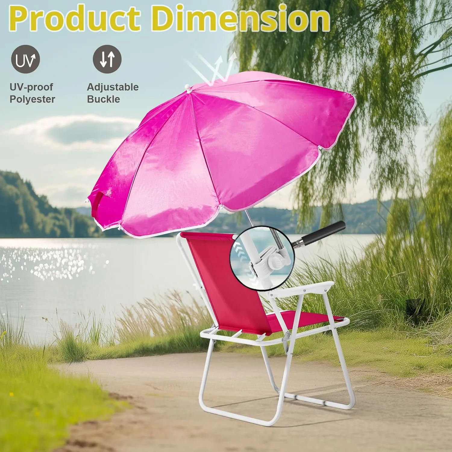 VINGLI Beach Chair with Umbrella, Beach Chair with 360°Canopy Shadefor Adults，Camping Chairs for Camping, Pool, Fishing-Pink