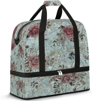 Vintage Rose Garden Travel Duffel Bag, Travel Essentials, Gym Bag for Women, Weekender Overnight Bag With Shoes Compartment, Carry On Bags for Airplanes