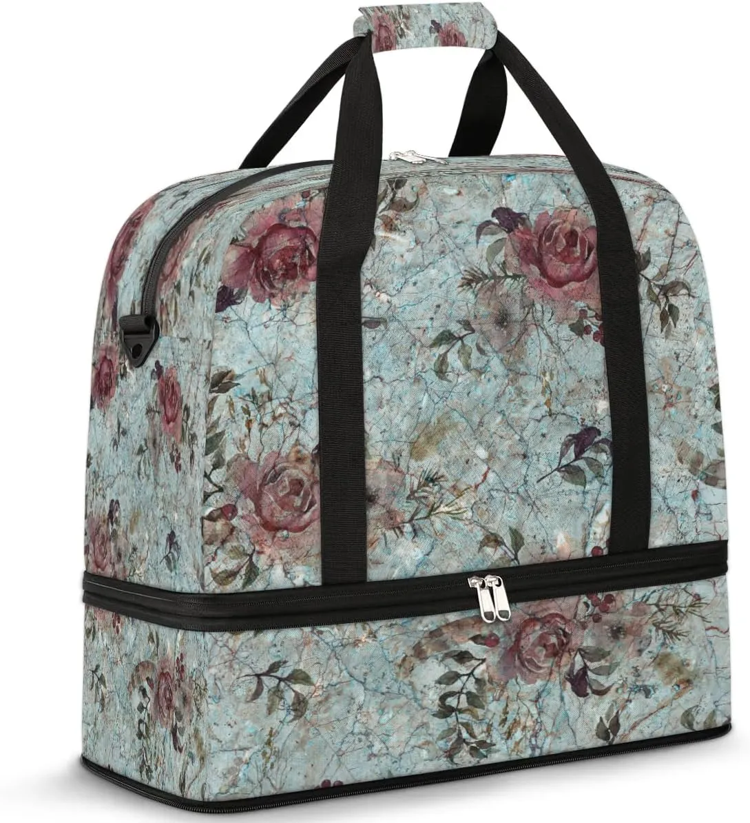 Vintage Rose Garden Travel Duffel Bag, Travel Essentials, Gym Bag for Women, Weekender Overnight Bag With Shoes Compartment, Carry On Bags for Airplanes