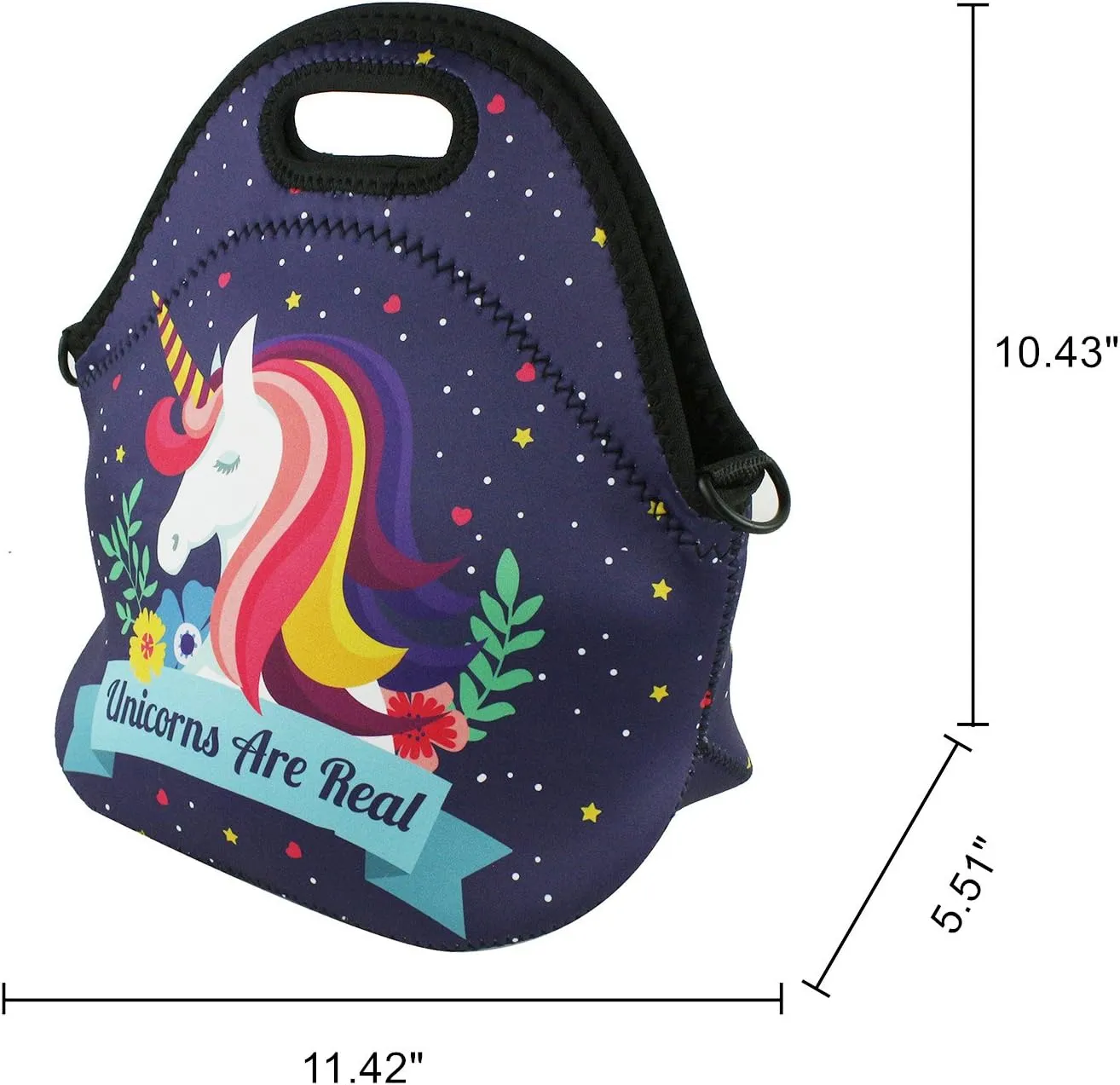 Violet Mist Insulated Neoprene Lunch Bags Tote Detachable Adjustable Shoulder Thermal Waterproof Cartoon Large Capacity Outdoor Picnic Lunch Box for Women men Adults (Unicorn3)