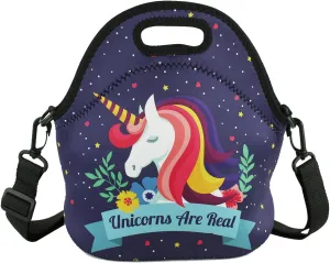 Violet Mist Insulated Neoprene Lunch Bags Tote Detachable Adjustable Shoulder Thermal Waterproof Cartoon Large Capacity Outdoor Picnic Lunch Box for Women men Adults (Unicorn3)