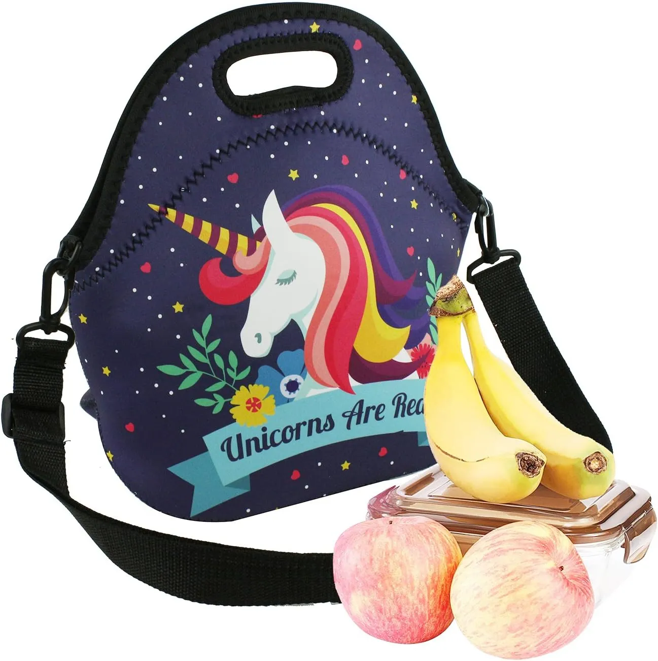 Violet Mist Insulated Neoprene Lunch Bags Tote Detachable Adjustable Shoulder Thermal Waterproof Cartoon Large Capacity Outdoor Picnic Lunch Box for Women men Adults (Unicorn3)