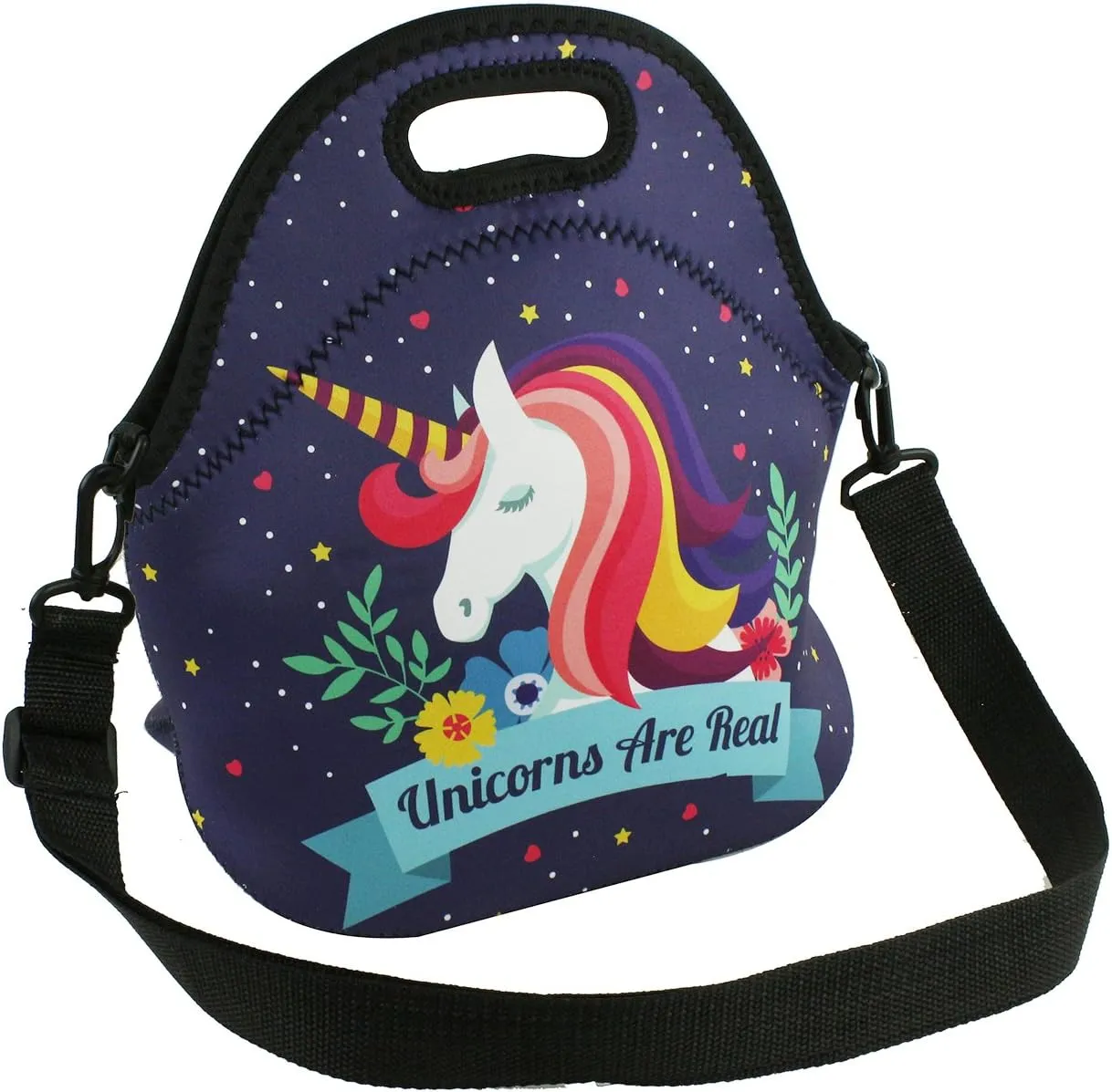 Violet Mist Insulated Neoprene Lunch Bags Tote Detachable Adjustable Shoulder Thermal Waterproof Cartoon Large Capacity Outdoor Picnic Lunch Box for Women men Adults (Unicorn3)