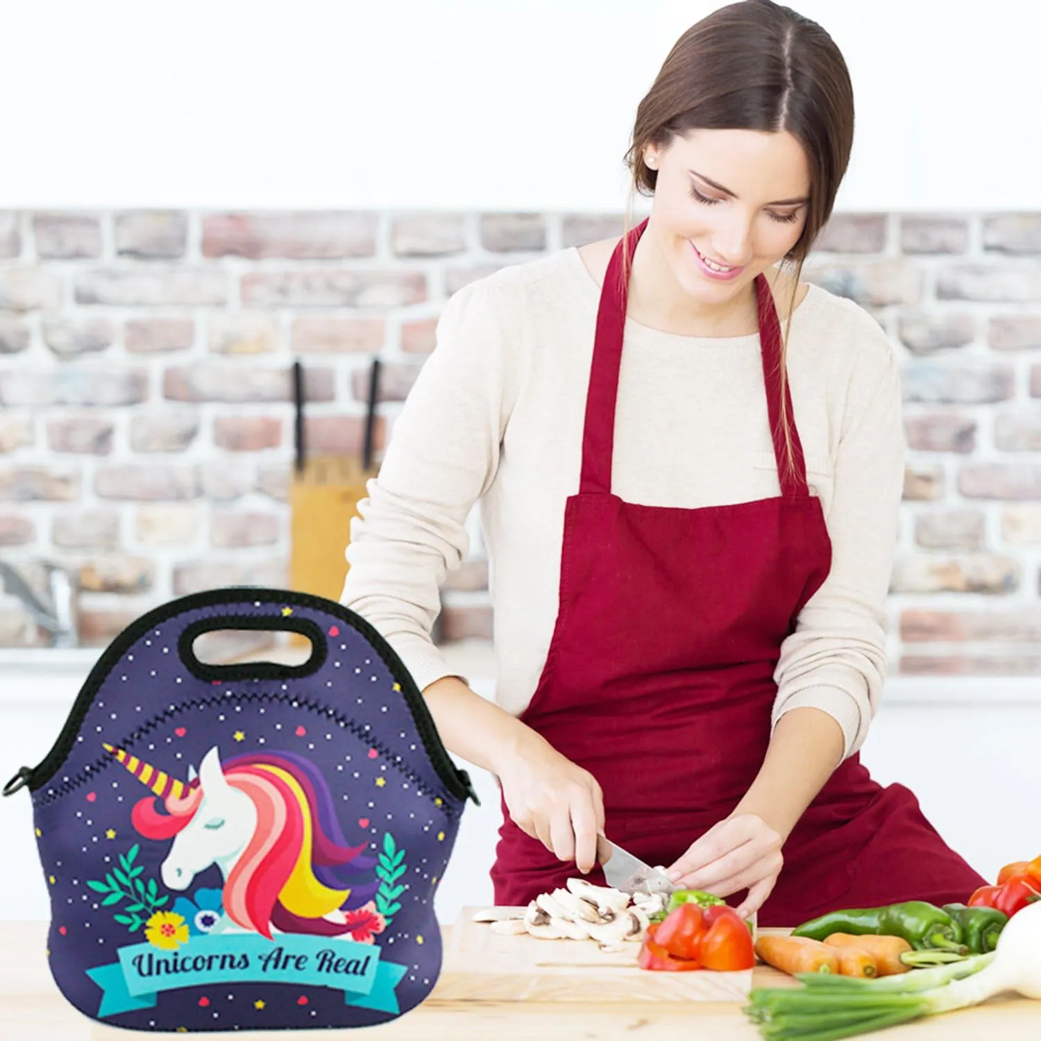 Violet Mist Insulated Neoprene Lunch Bags Tote Detachable Adjustable Shoulder Thermal Waterproof Cartoon Large Capacity Outdoor Picnic Lunch Box for Women men Adults (Unicorn3)