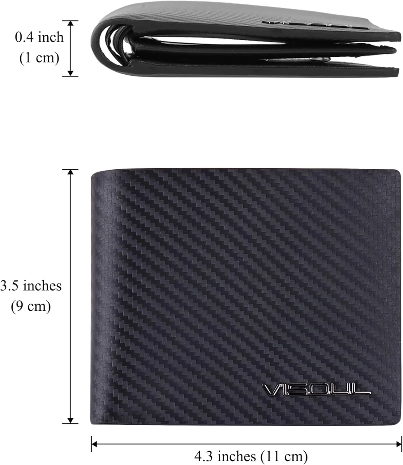 VISOUL Mens Carbon Fiber Leather Bifold Wallet with 2 ID Windows, RFID Blocking Secure Designer Wallets for Men with Two Cash Compartments (Black Black)