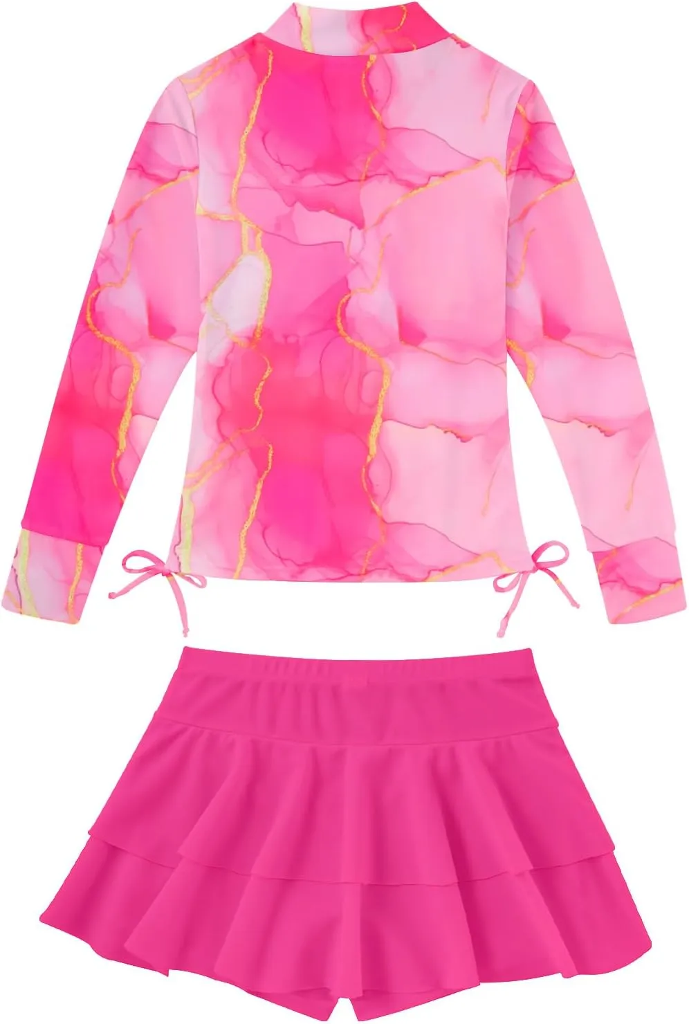Vogseek 3-12T Girls Rash Guard 2 Pieces Bathing Suit Long Sleeve Swimsuit Swimming Skirt with Shorts Swimwear