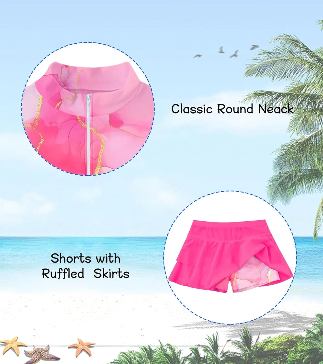 Vogseek 3-12T Girls Rash Guard 2 Pieces Bathing Suit Long Sleeve Swimsuit Swimming Skirt with Shorts Swimwear